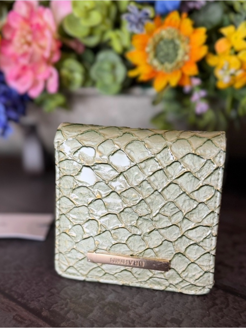 BRAHMIN JANE MINT NOVELLA PAYENT SNAKE LEATHER NWT GREEN - Picture 6 of 8